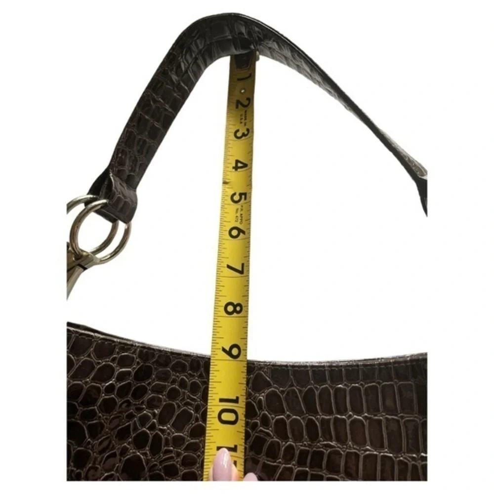 Braciano‎ Croc Embossed Faux Patent Hobo Shoulder Bag Purse Brown Large Glam
